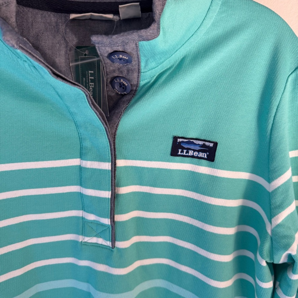 L.L. Bean Shoreline Aqua Striped Pullover - Picture 2 of 9
